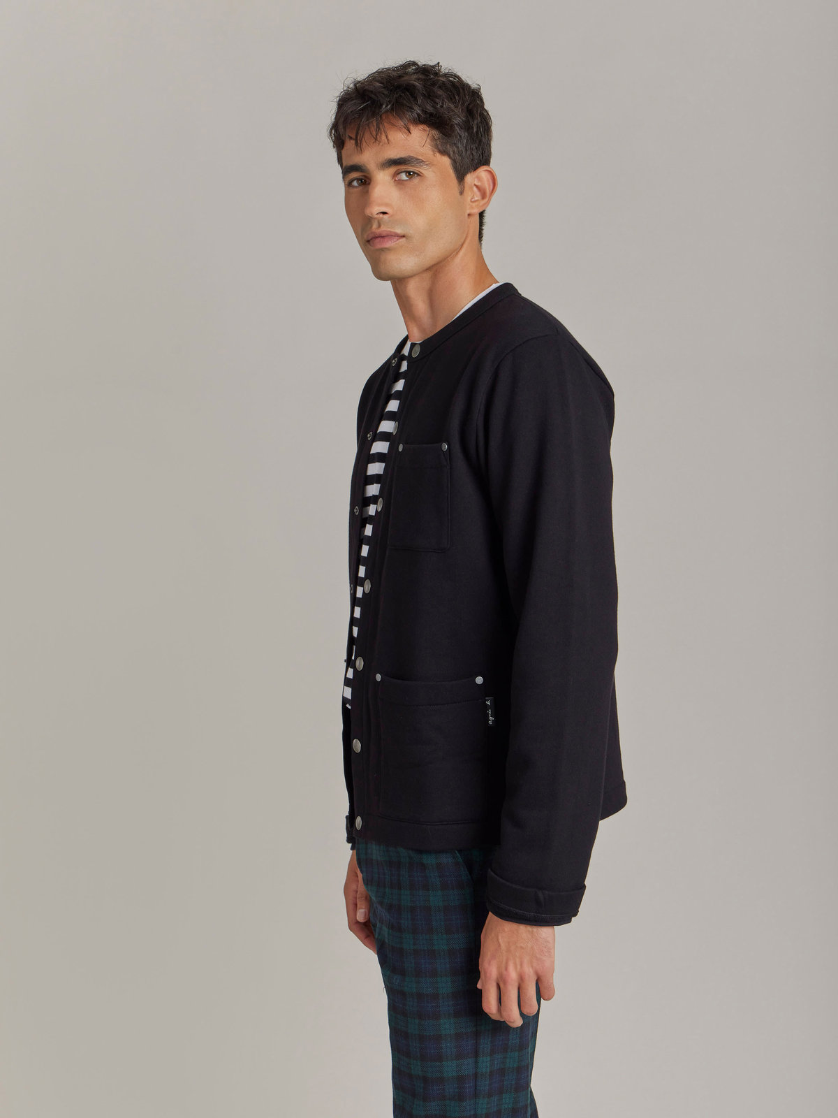 HOMME メンズ メンズ オーガニックコットン メルトン 長袖 カーディガンプレッション ”Khelian” ブラック