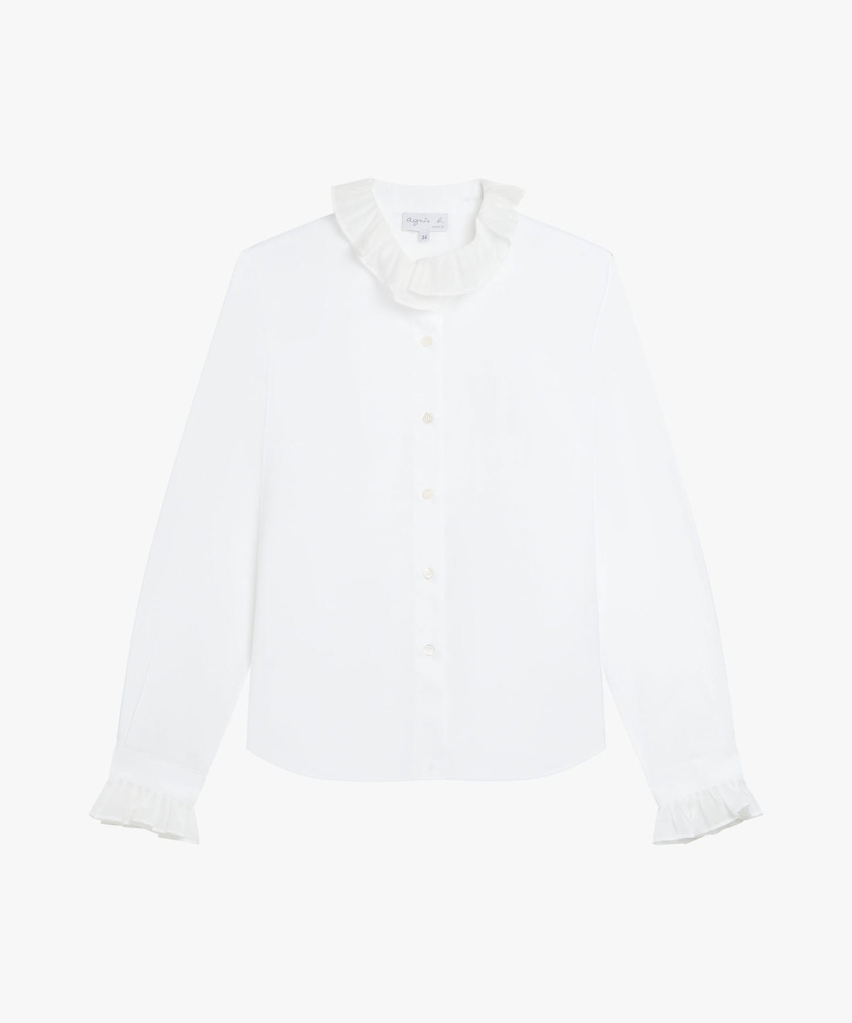 FEMME ウィメンズ コットン ポプリン フリルカラー 長袖 ブラウス "Ayumi" ホワイト