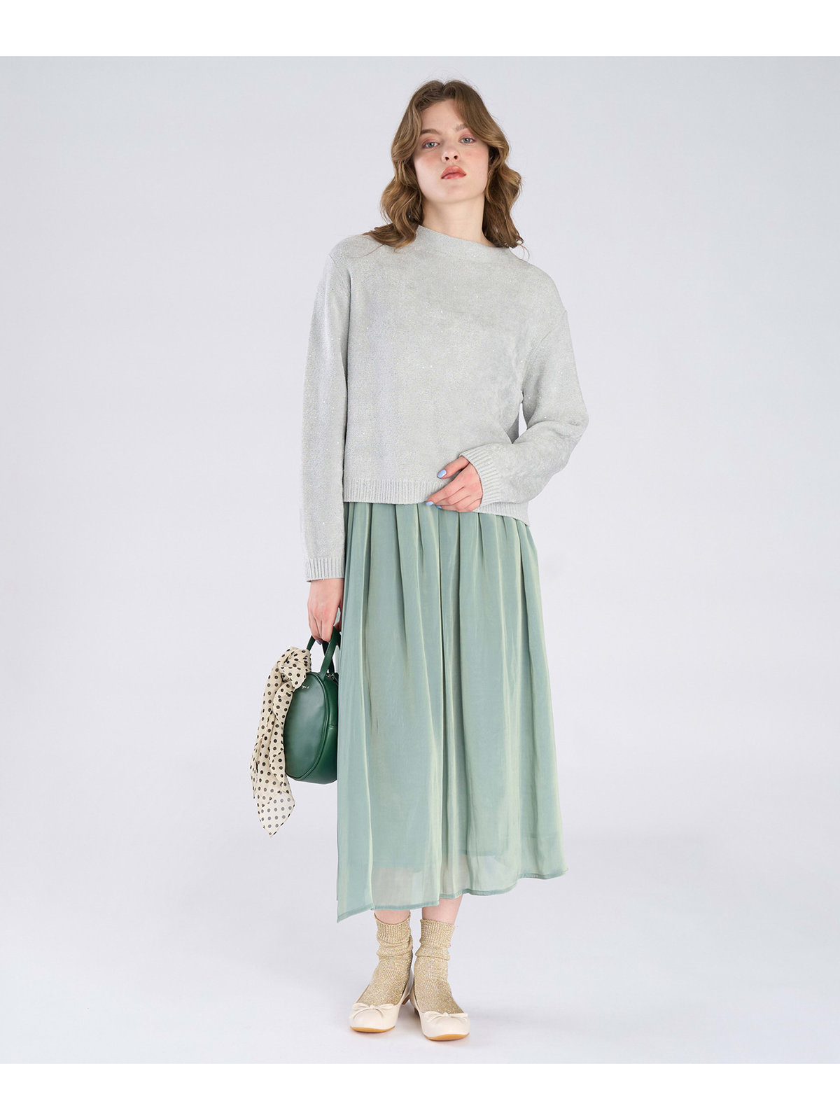 To b. by agnès b. 【Outlet】シャンブレー ロング スカート グリーン