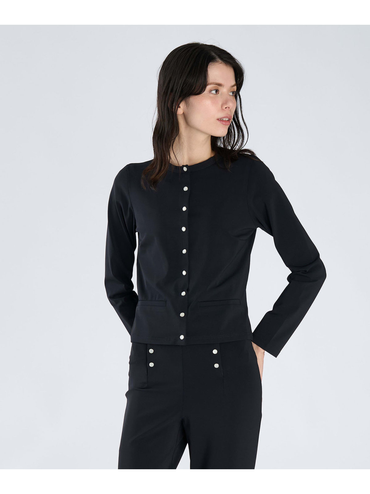 FEMME ウィメンズ クルーネック 長袖 カーディガン ”Gabi” ブラック