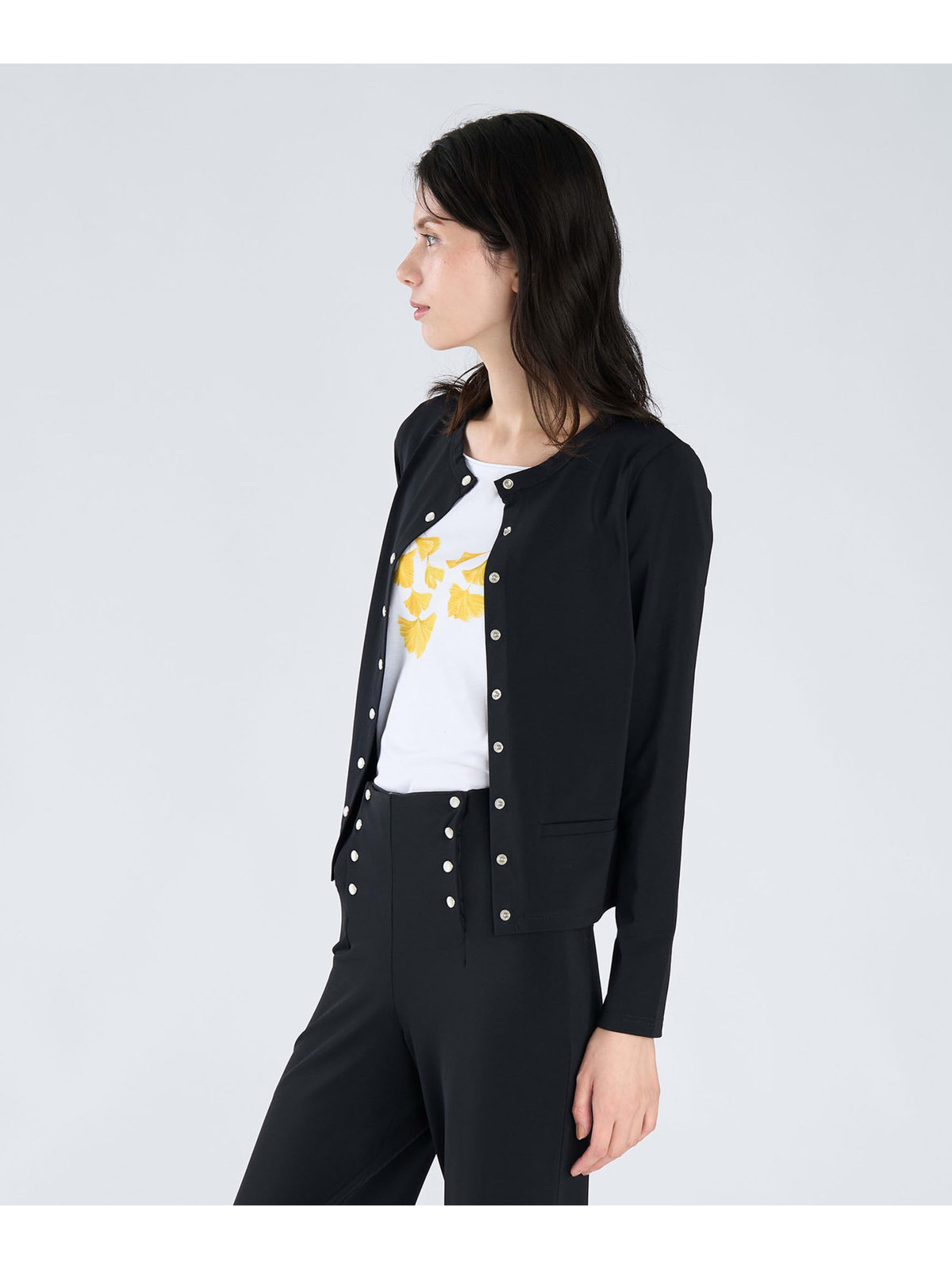 FEMME ウィメンズ クルーネック 長袖 カーディガン ”Gabi” ブラック