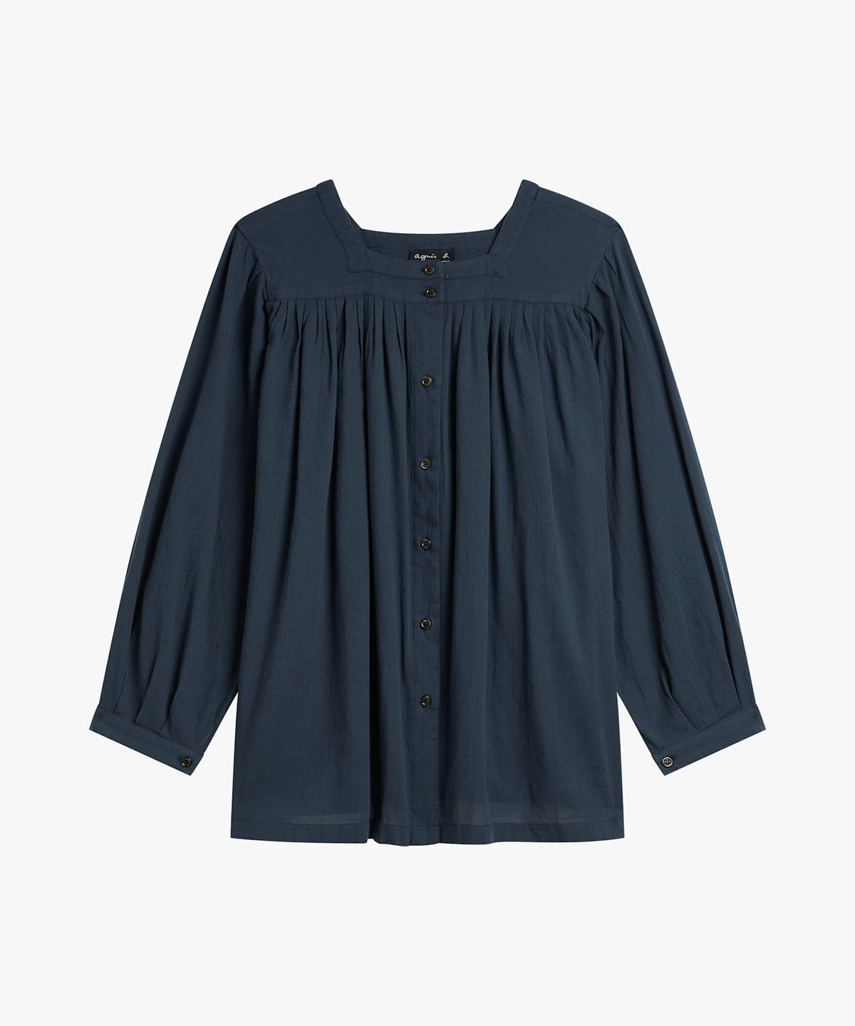 FEMME ウィメンズ ガーゼ調コットン スクエアネック 長袖 ブラウス "Angus" グレー