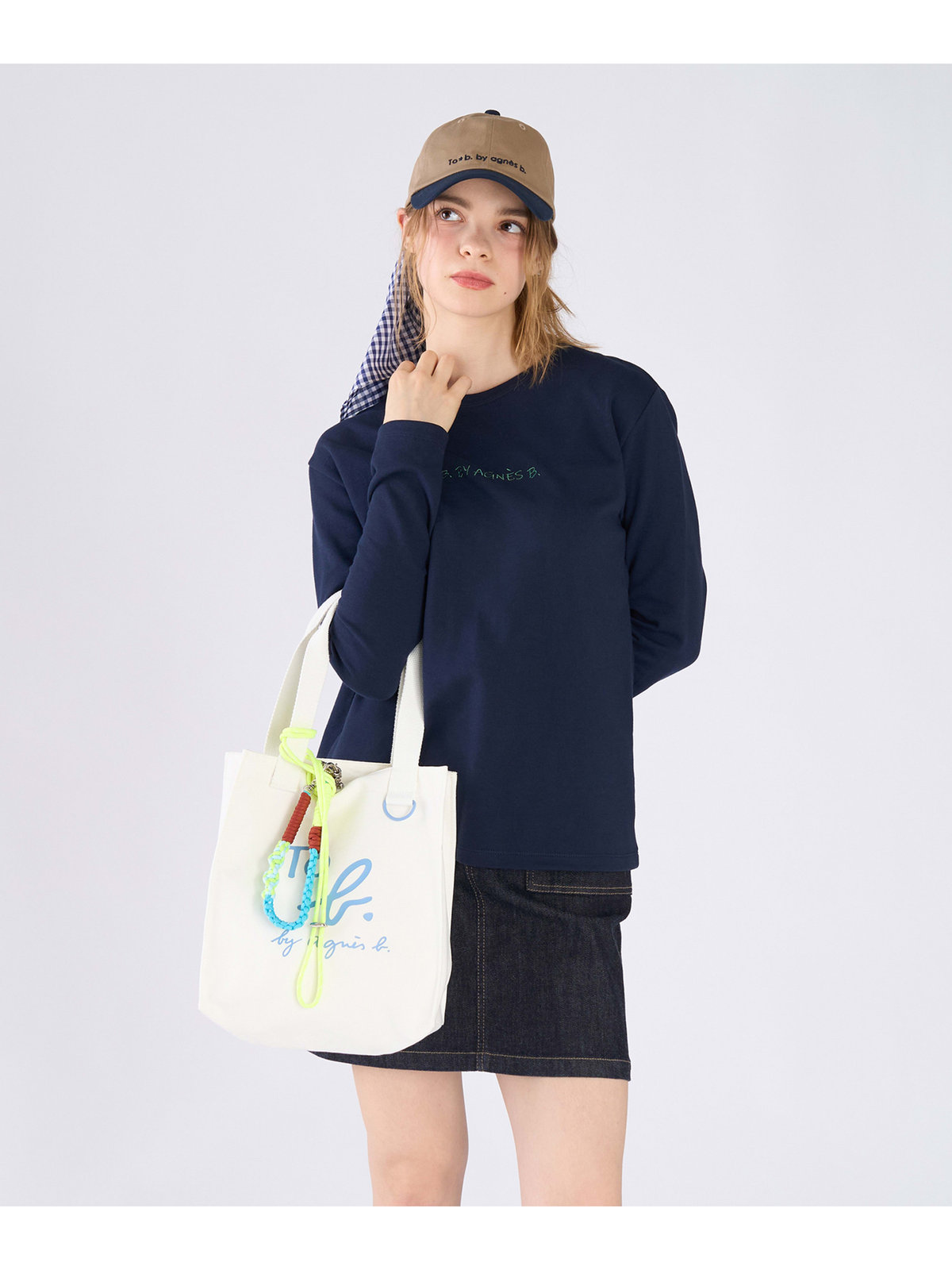 To b. by agnès b. コットン ロゴ ミニ トートバッグ ホワイト