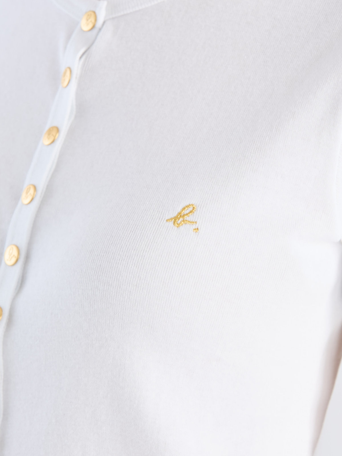 FEMME ウィメンズ "b."ロゴ刺繍 コットンニット 半袖 カーディガンプレッション "Swing" ホワイト