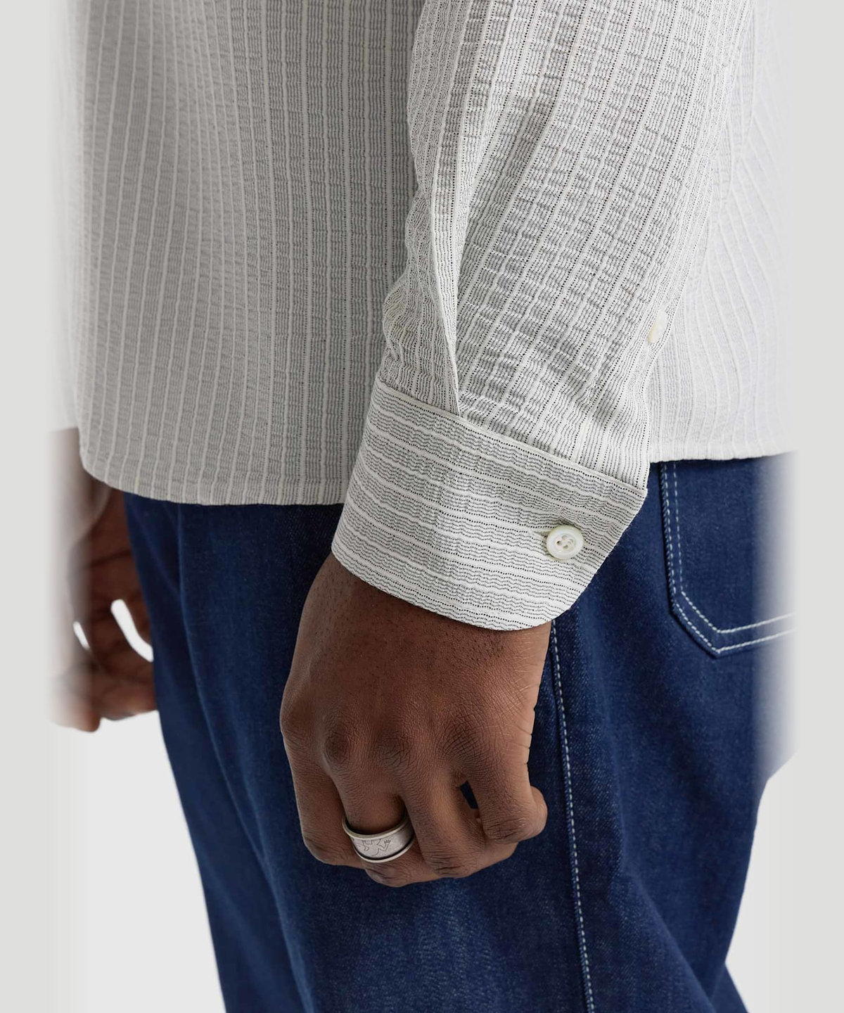 HOMME メンズ メンズ ストライプ コットン クレープボイル 長袖 シャツ "Andy" アイボリー