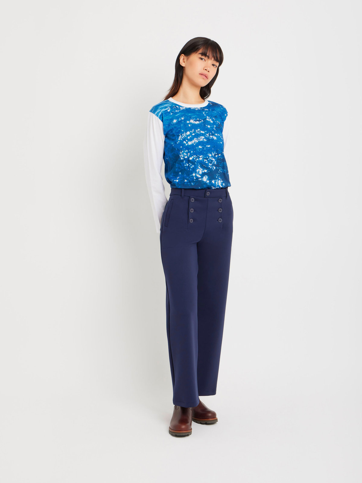 FEMME ウィメンズ フォトプリント コットン 長袖 Tシャツ ”Antibes” ブラック