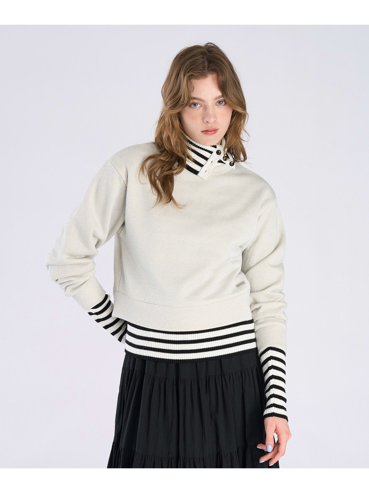 To b. by agnès b. 【Outlet】グリッター ジャージー スウェットプルオーバー ライトグレー