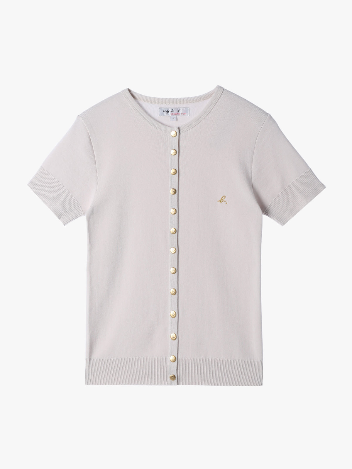 FEMME ウィメンズ "b."ロゴ刺繍 コットンニット 半袖 カーディガンプレッション "Swing" ベージュ系その他