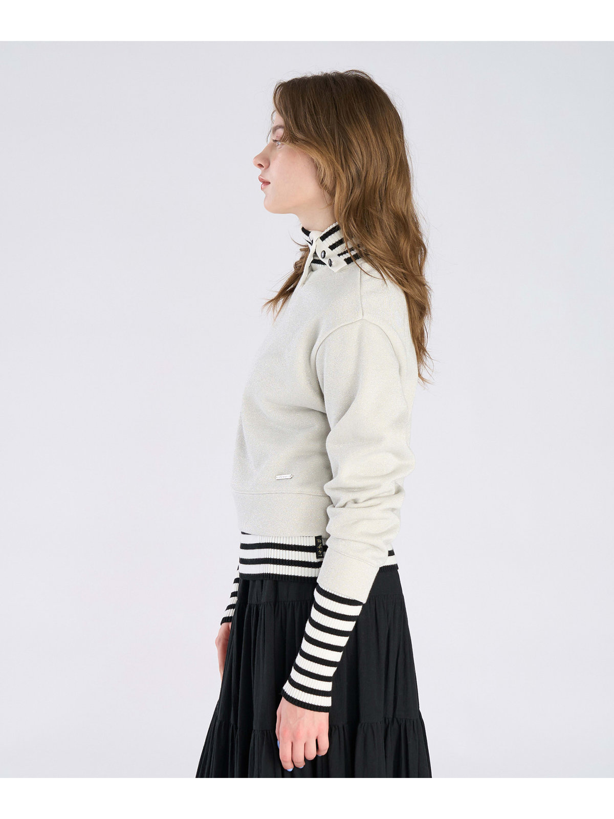 To b. by agnès b. 【Outlet】グリッター ジャージー スウェットプルオーバー ライトグレー