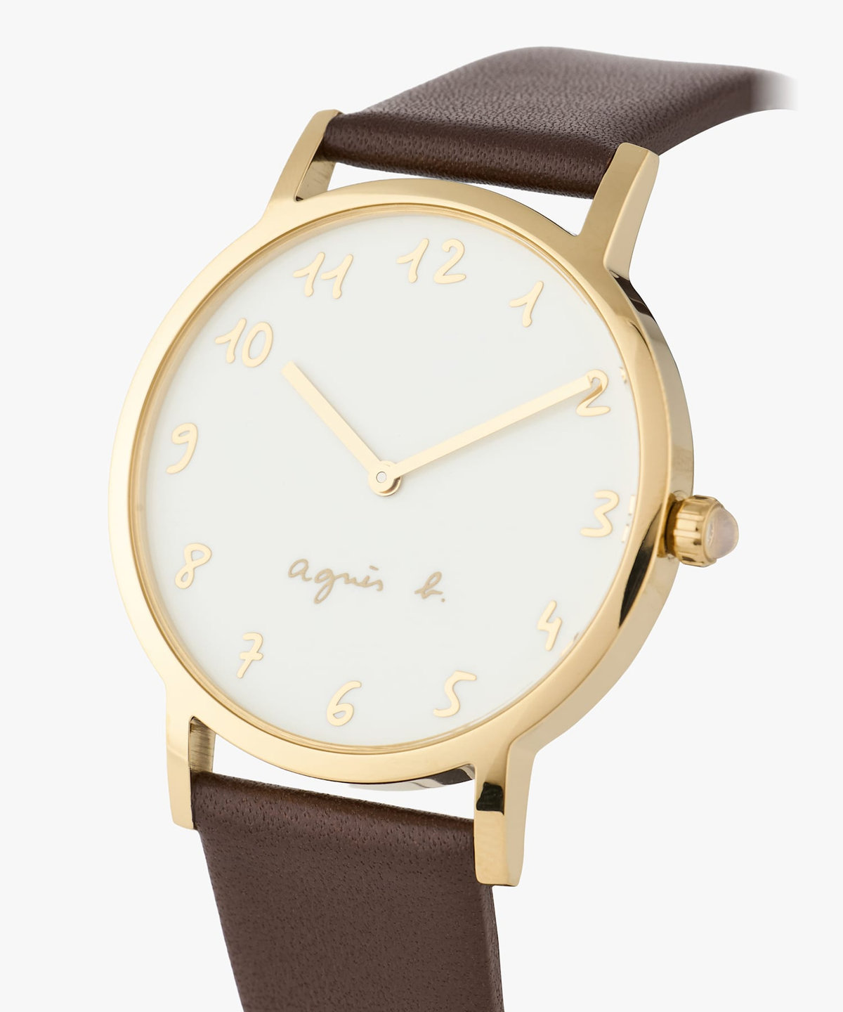 HOMME メンズ ブラウン レザー ラウンド ウォッチ "Marcello" ダークブラウン