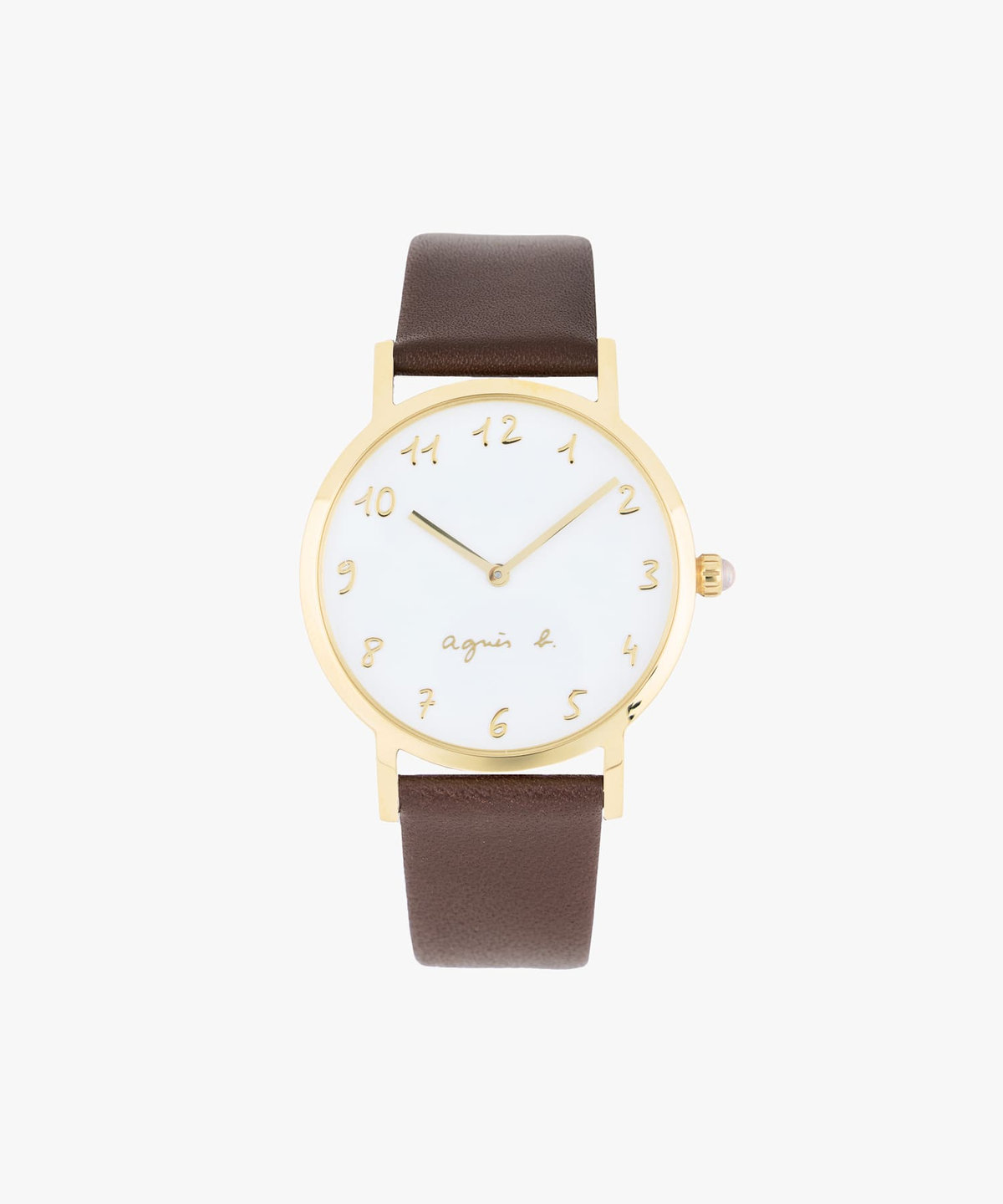 HOMME メンズ ブラウン レザー ラウンド ウォッチ "Marcello" ダークブラウン