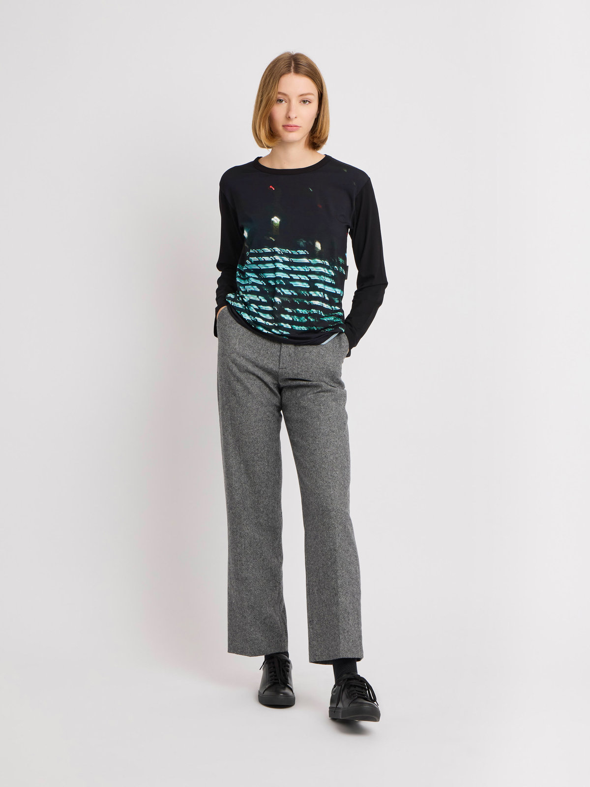 FEMME ウィメンズ フォトプリント クルーネック 長袖 Tシャツ ”New Cool Bicolor” マルチ