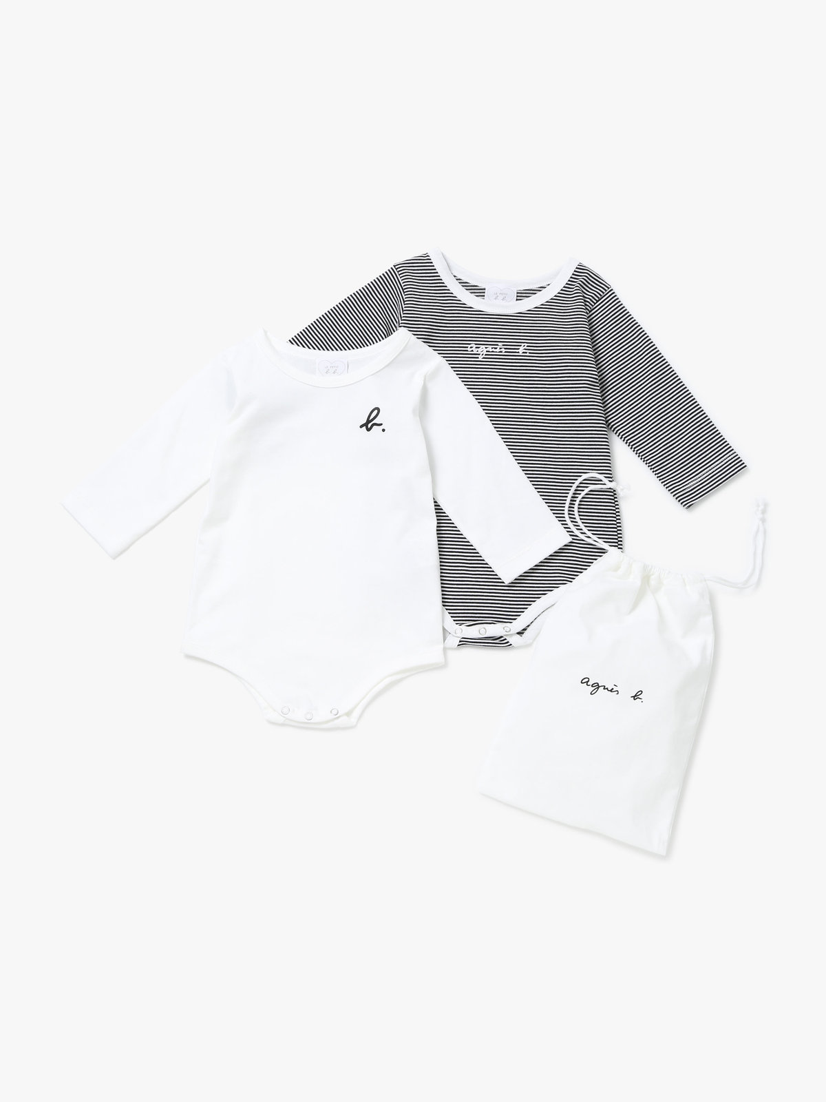 ENFANT ベビー ベビー ロゴ コットン 長袖 ボディスーツ 2枚組 ブラック