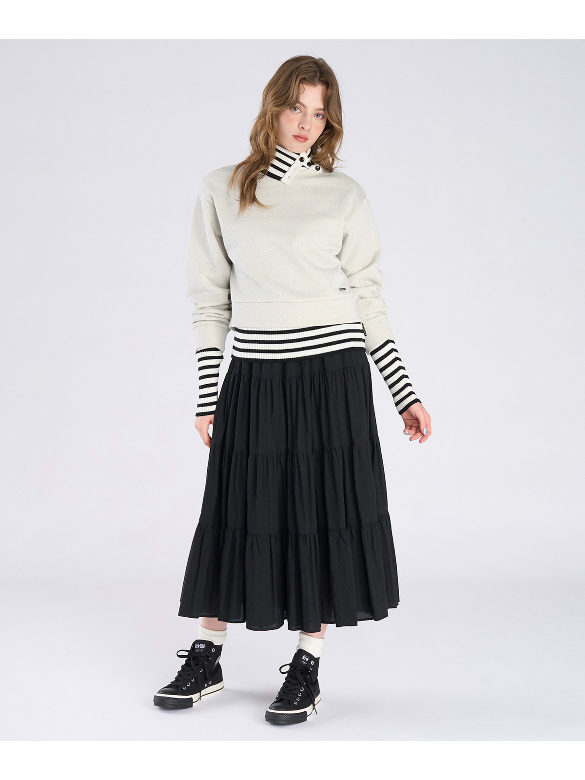 To b. by agnès b. 【Outlet】グリッター ジャージー スウェットプルオーバー ライトグレー