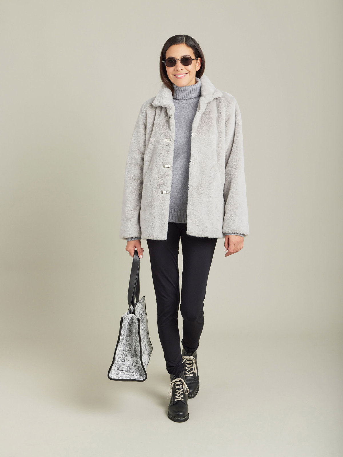 FEMME ウィメンズ カシミヤ タートルネック 長袖 ニット プルオーバー "Senga" グレー