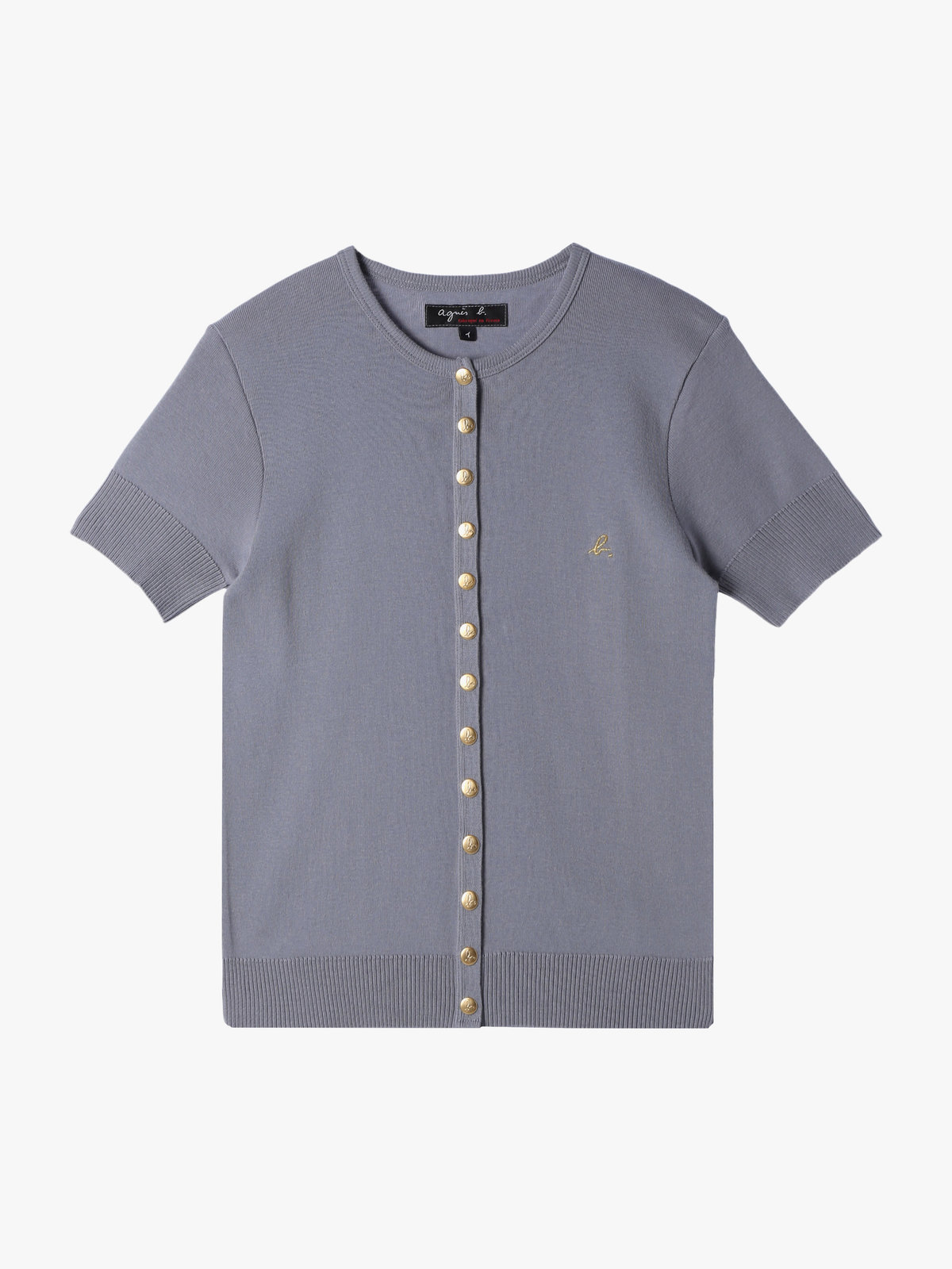 FEMME ウィメンズ "b."ロゴ刺繍 コットンニット 半袖 カーディガンプレッション "Swing" グレー