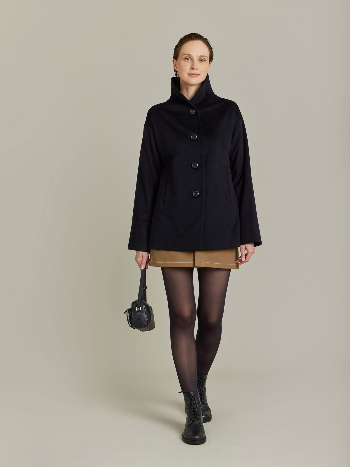 FEMME ウィメンズ カシミヤ スタンドカラー ジャケット ブラック