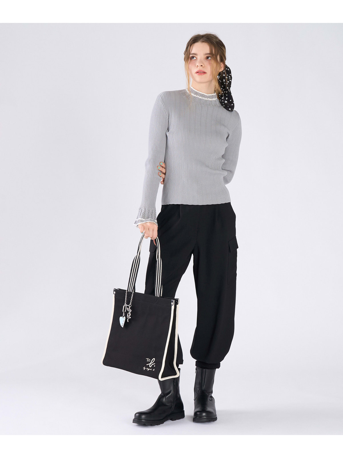 To b. by agnès b. WEB限定 ロゴ コットン スクエア トートバッグ ブラック