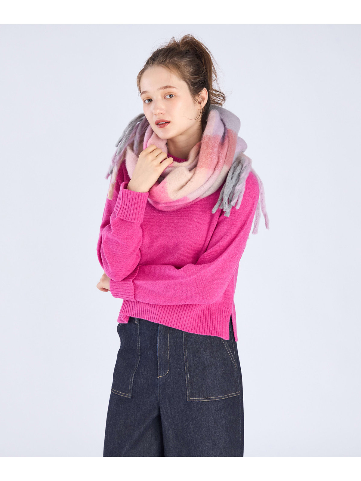 To b. by agnès b. ウール リブ カフス ニット プルオーバー ピンク