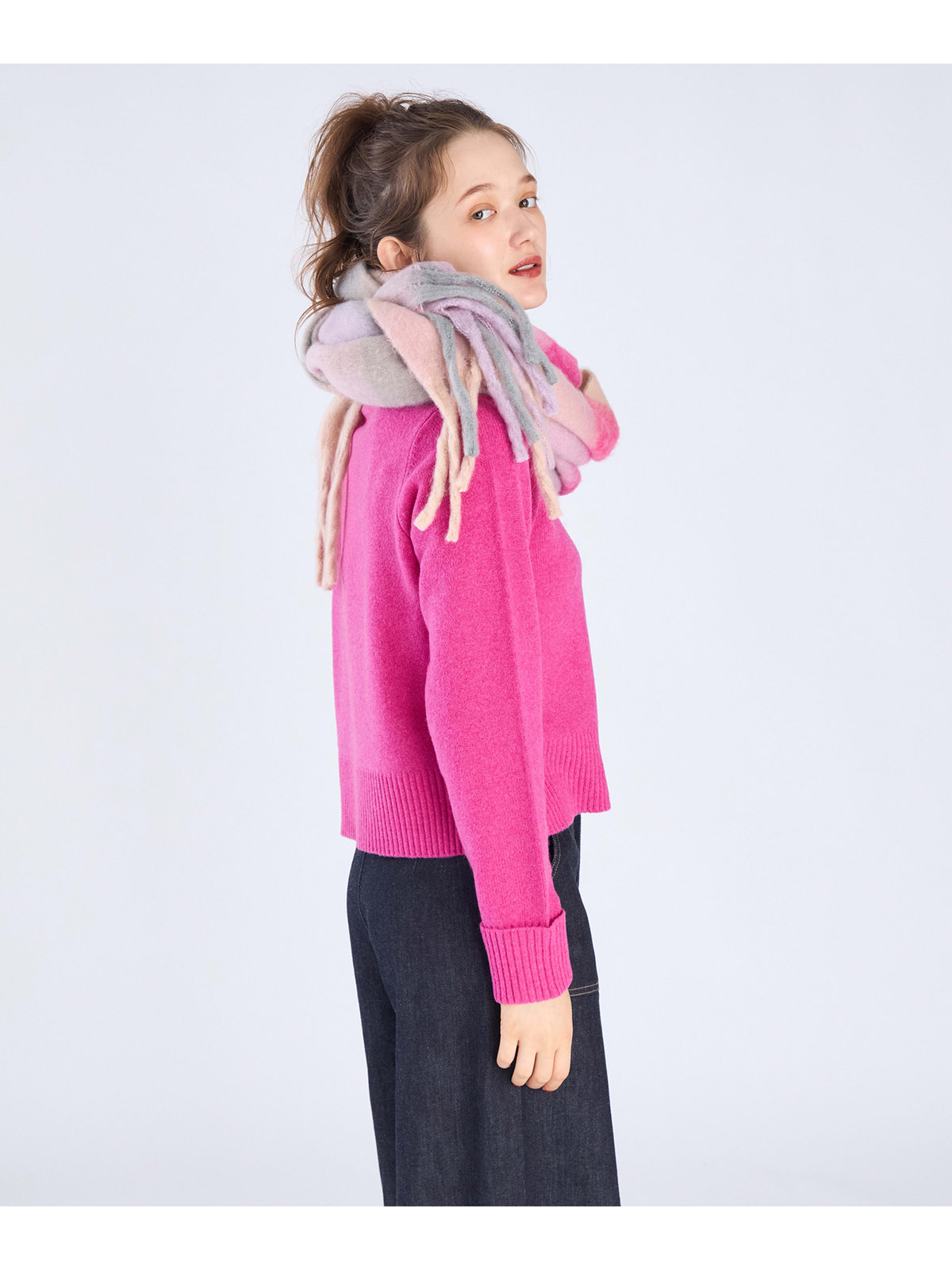 To b. by agnès b. ウール リブ カフス ニット プルオーバー ピンク