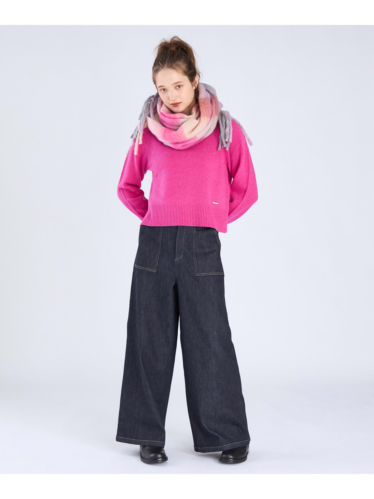 To b. by agnès b. ウール リブ カフス ニット プルオーバー ピンク