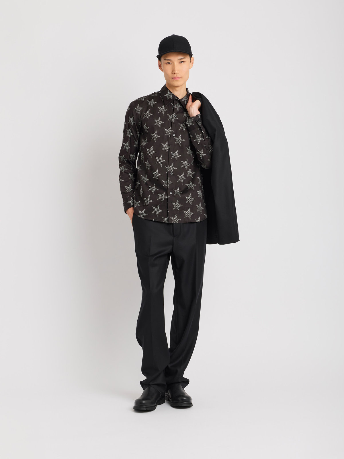 HOMME メンズ メンズ スタープリント コットン 長袖 シャツ ”Jimi” ブラック