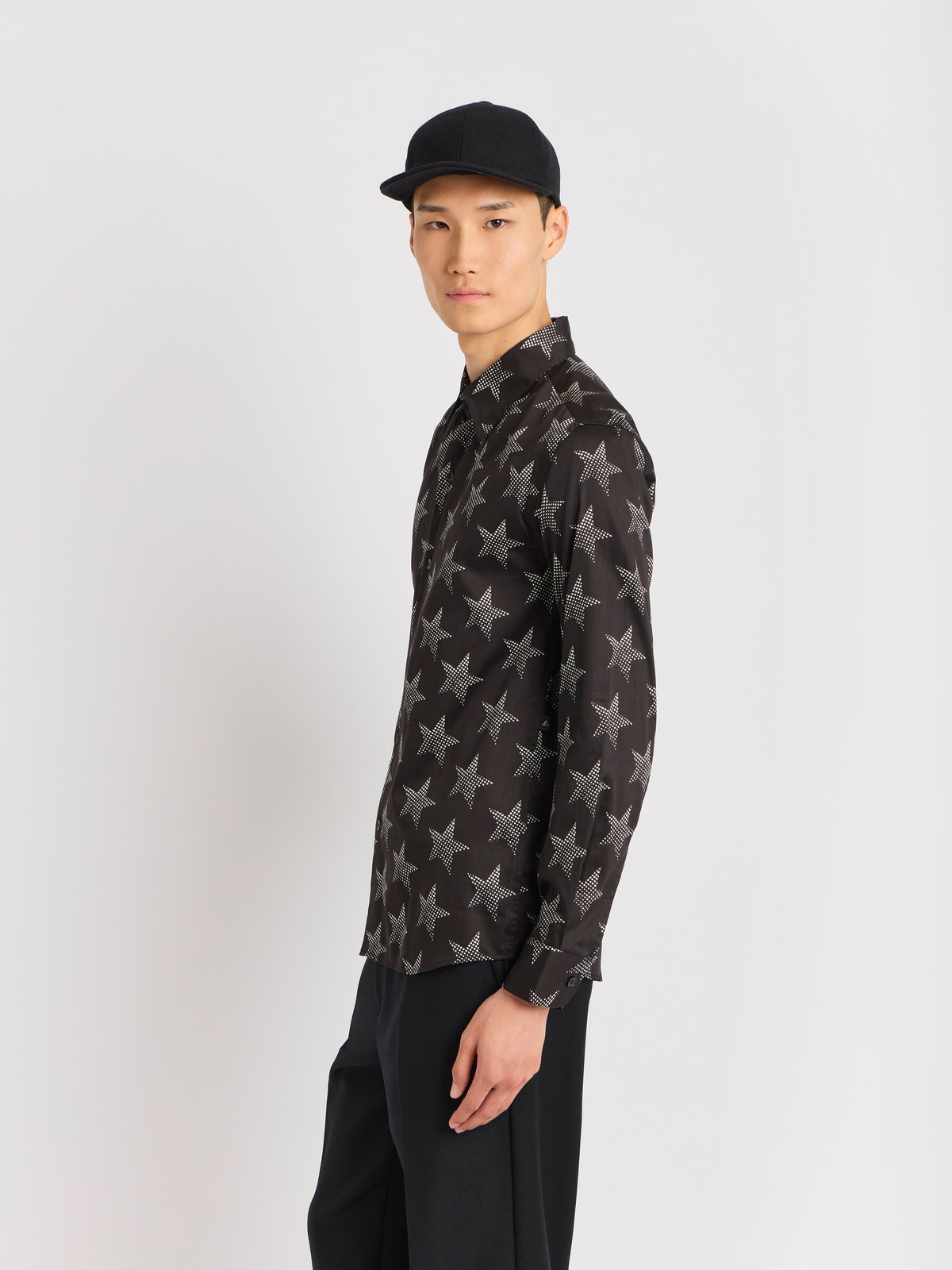 HOMME メンズ メンズ スタープリント コットン 長袖 シャツ ”Jimi” ブラック
