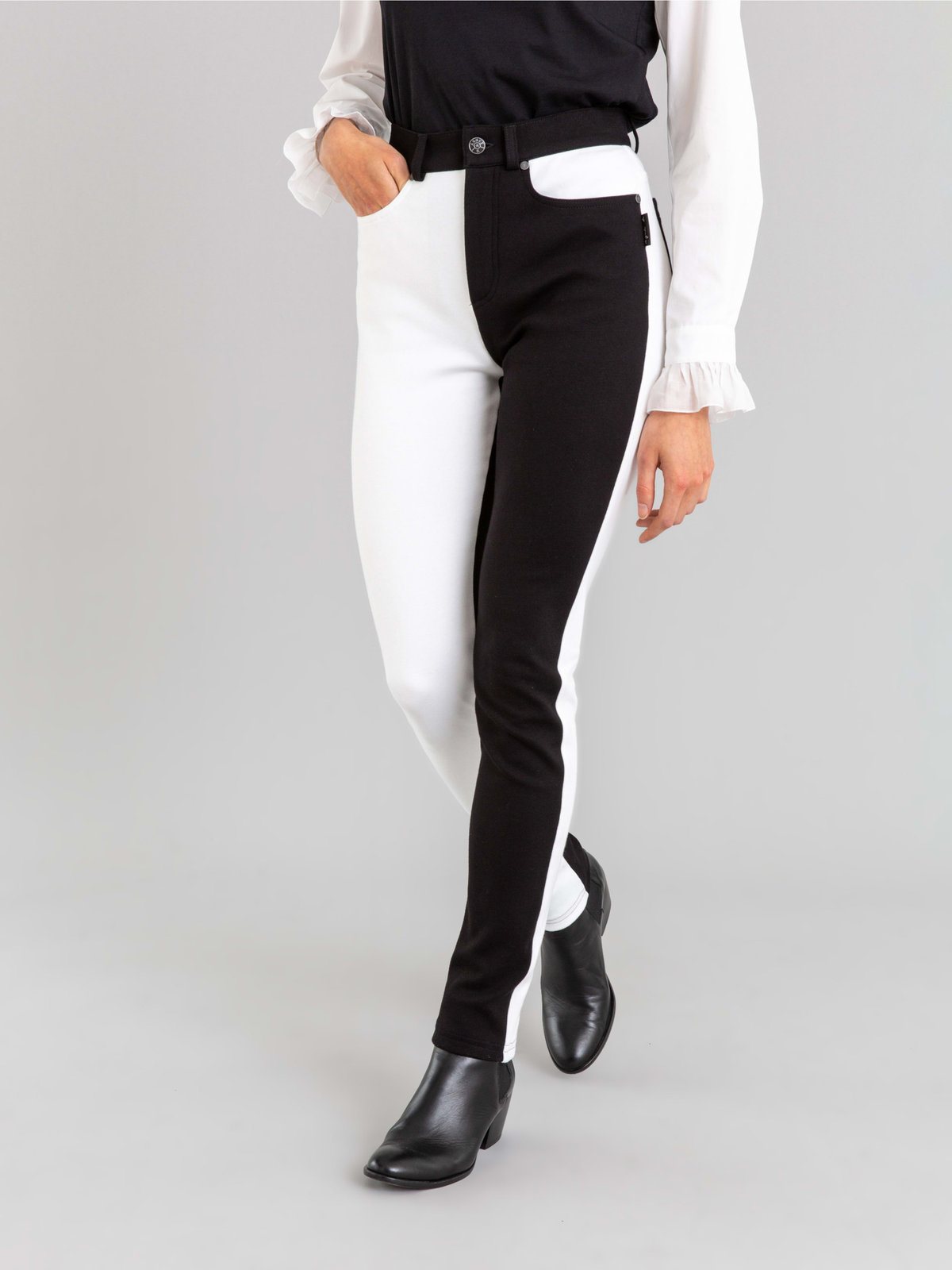 FEMME ウィメンズ コットンジャージー ツートーン スリムフィットパンツ ブラック