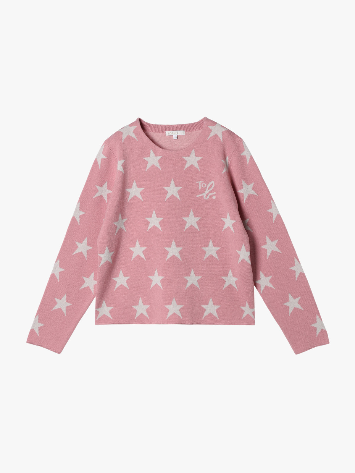 To b. by agnès b. ”To b.”ロゴ スター ジャカード ニット プルオーバー ピンク