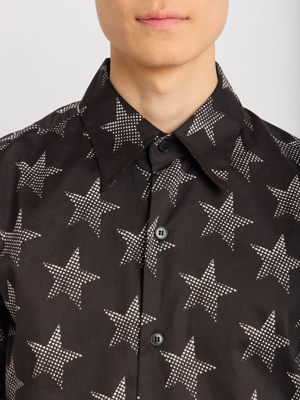 HOMME メンズ メンズ スタープリント コットン 長袖 シャツ ”Jimi” ブラック