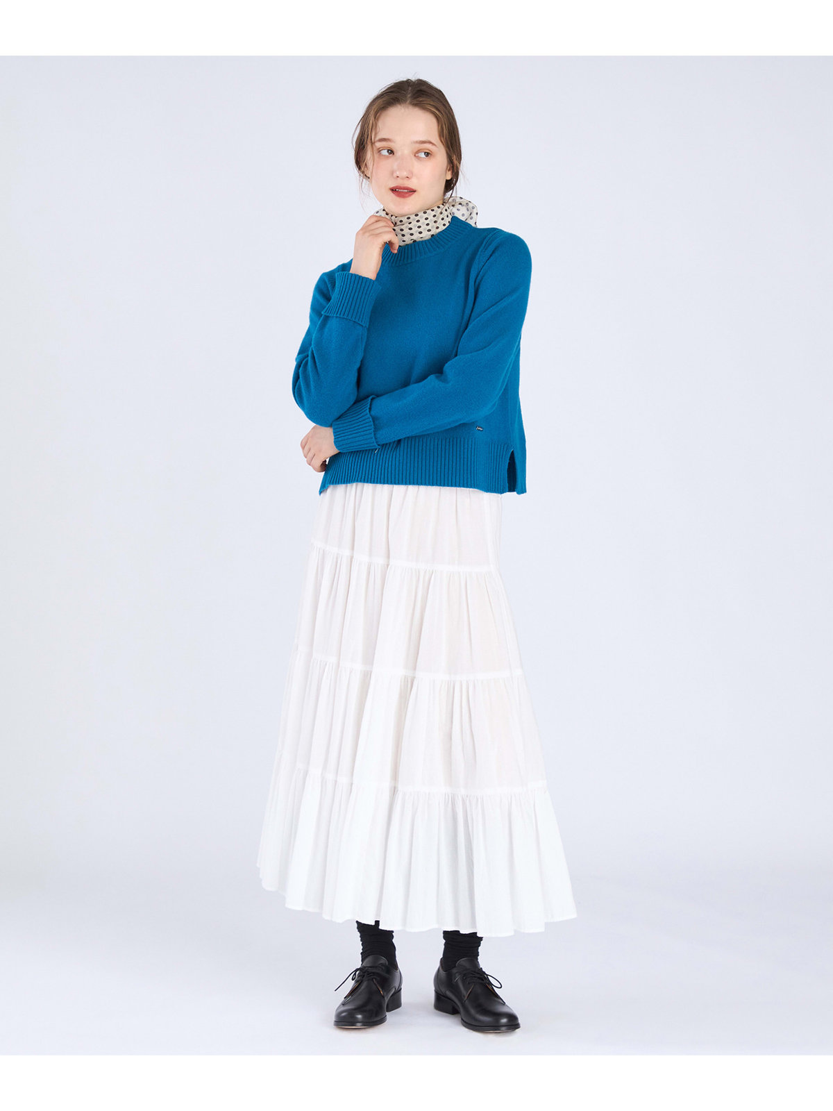 To b. by agnès b. ウール リブ カフス ニット プルオーバー ブルー