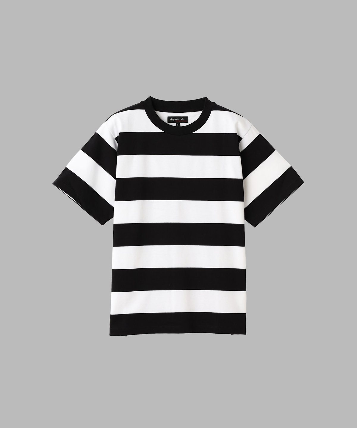 FEMME ウィメンズ 太ボーダー コットン 半袖 Tシャツ "Christof" ホワイト×ブラック