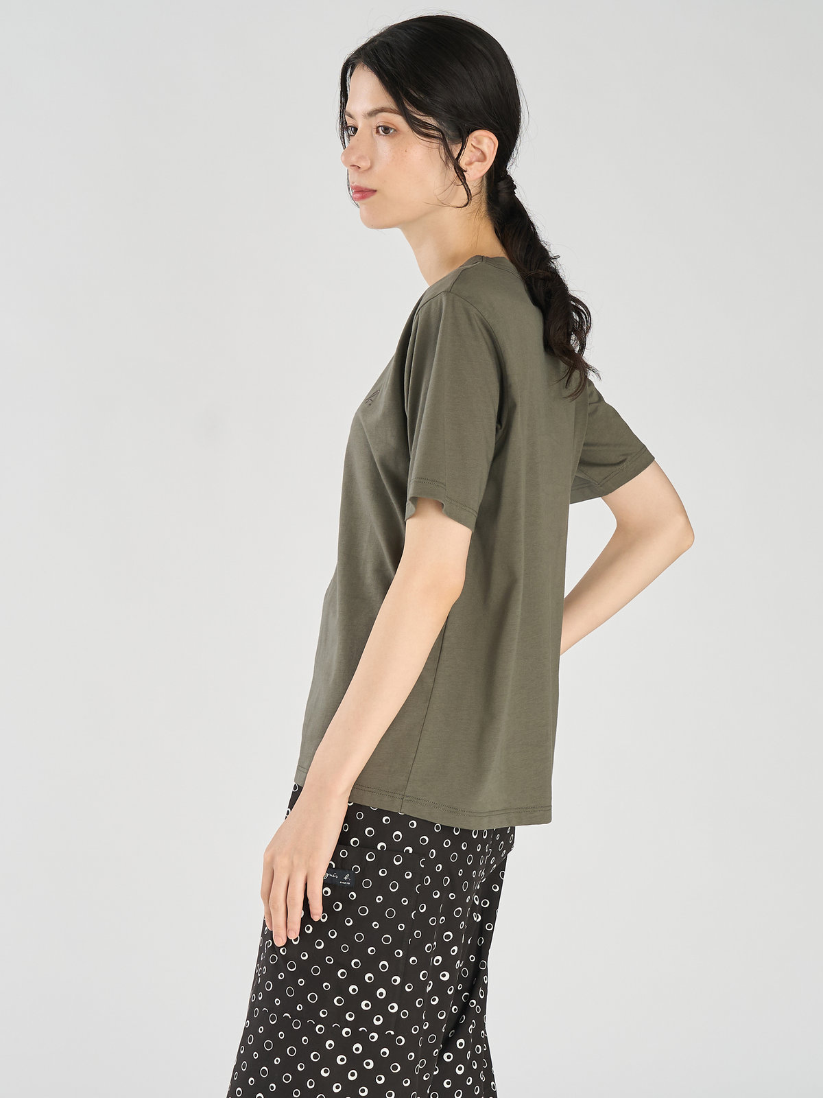 FEMME ウィメンズ "b" ロゴ 刺繍 コットン 半袖 Tシャツ "b. style" カーキ