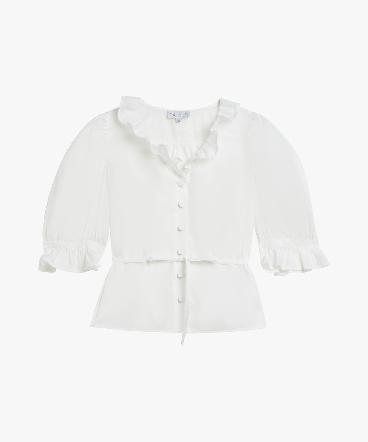 FEMME ウィメンズ コットン フリル バルーンスリーブ ブラウス "Margaux" ホワイト