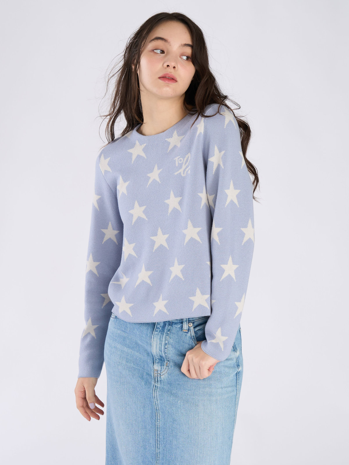 To b. by agnès b. スタージャガードプルオーバー ブルー