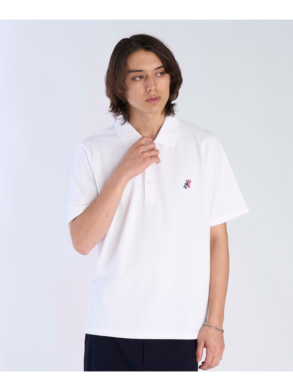 HOMME メンズ メンズ アイコニック 刺繍 コットン 半袖 ポロシャツ "Lezard" ホワイト