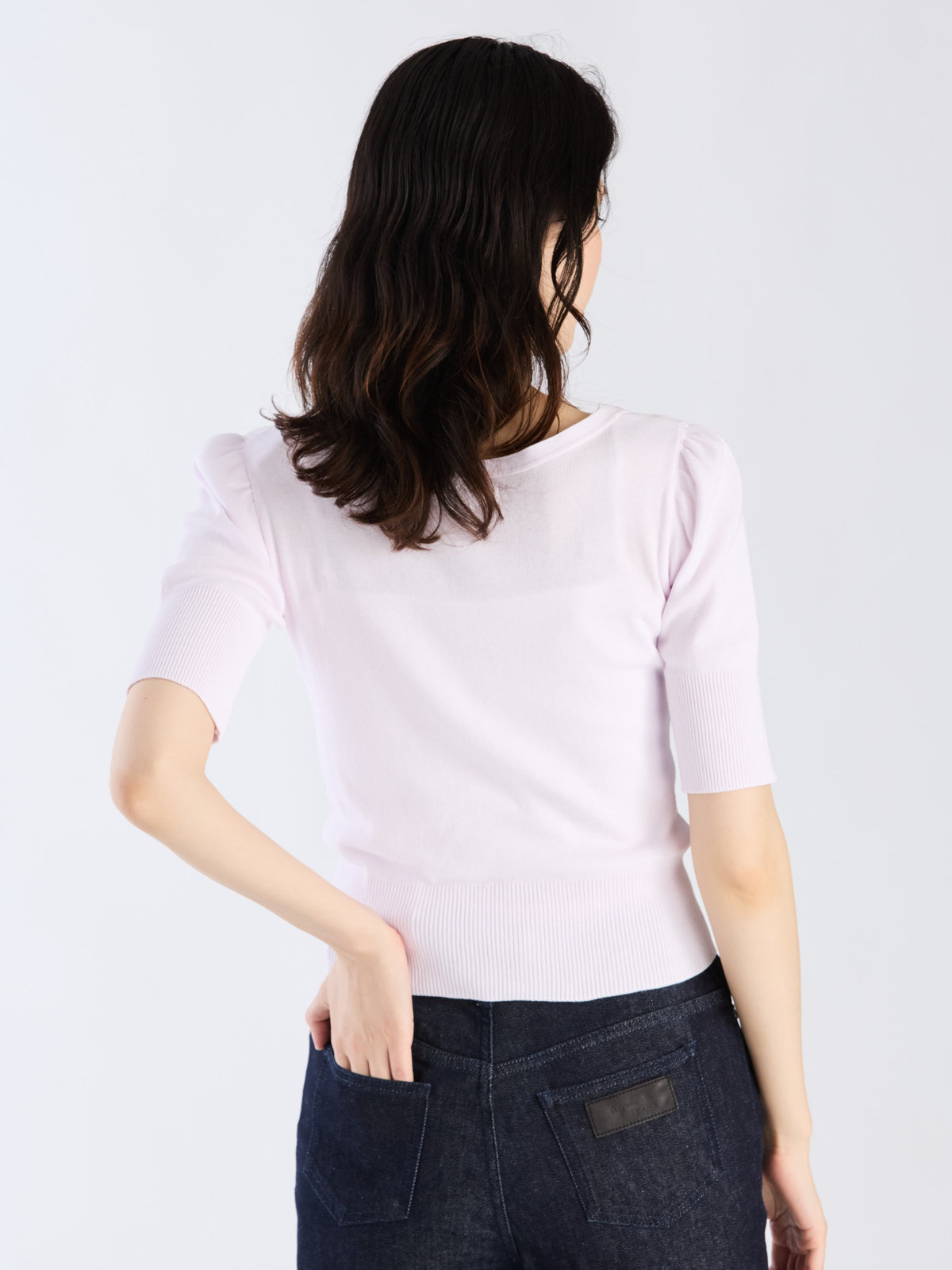 FEMME ウィメンズ コットンニット 半袖 Vネック カーディガンプレッション "Nora" ピンク系その他