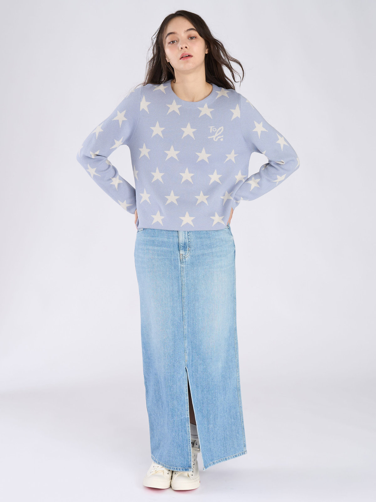 To b. by agnès b. スタージャガードプルオーバー ブルー