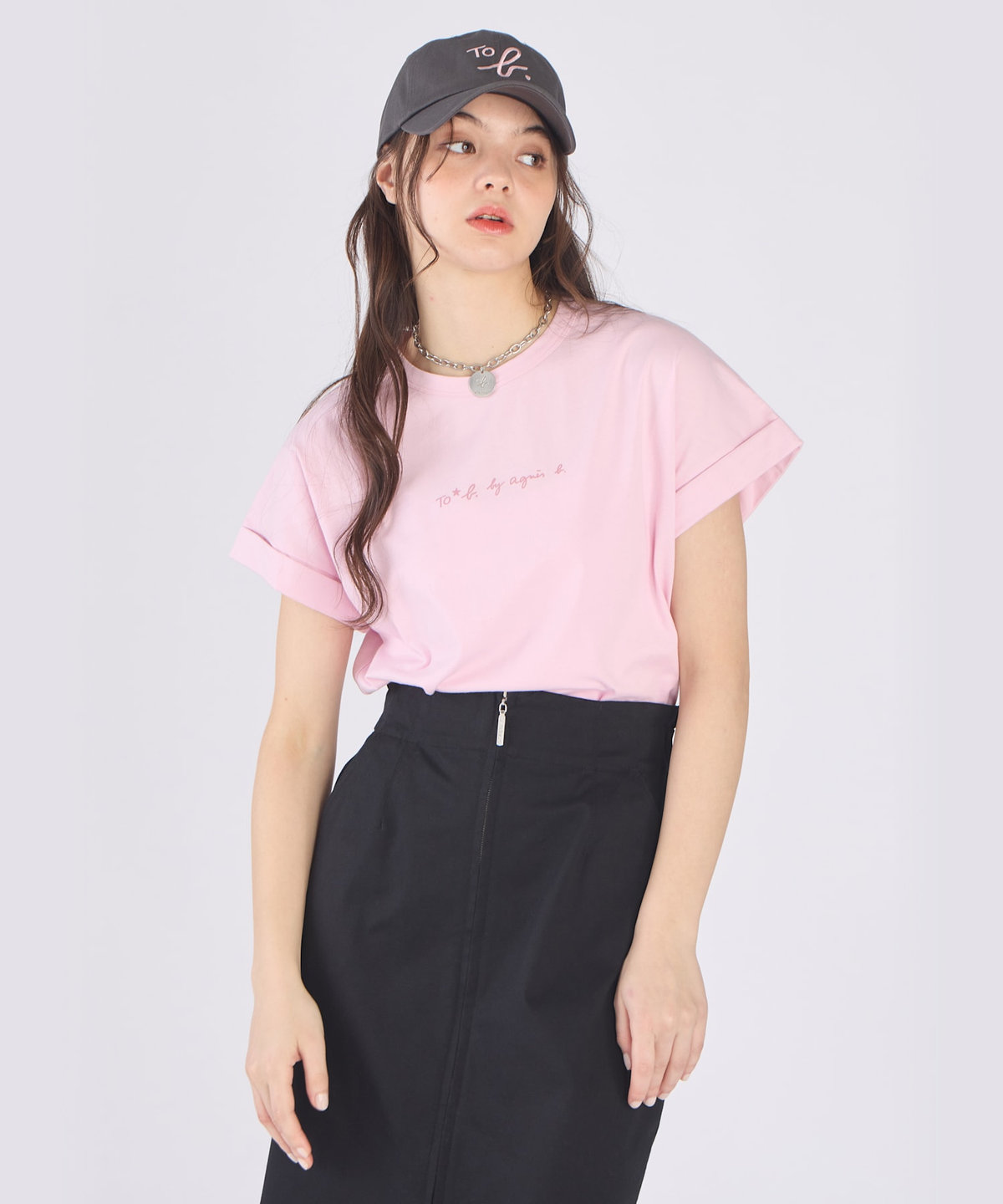 To b. by agnès b. ロゴ プリント コットン マカロン Tシャツ ピンク
