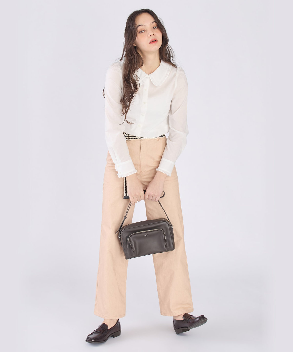 To b. by agnès b. コットン デニム ストレート ワイドパンツ ピンク