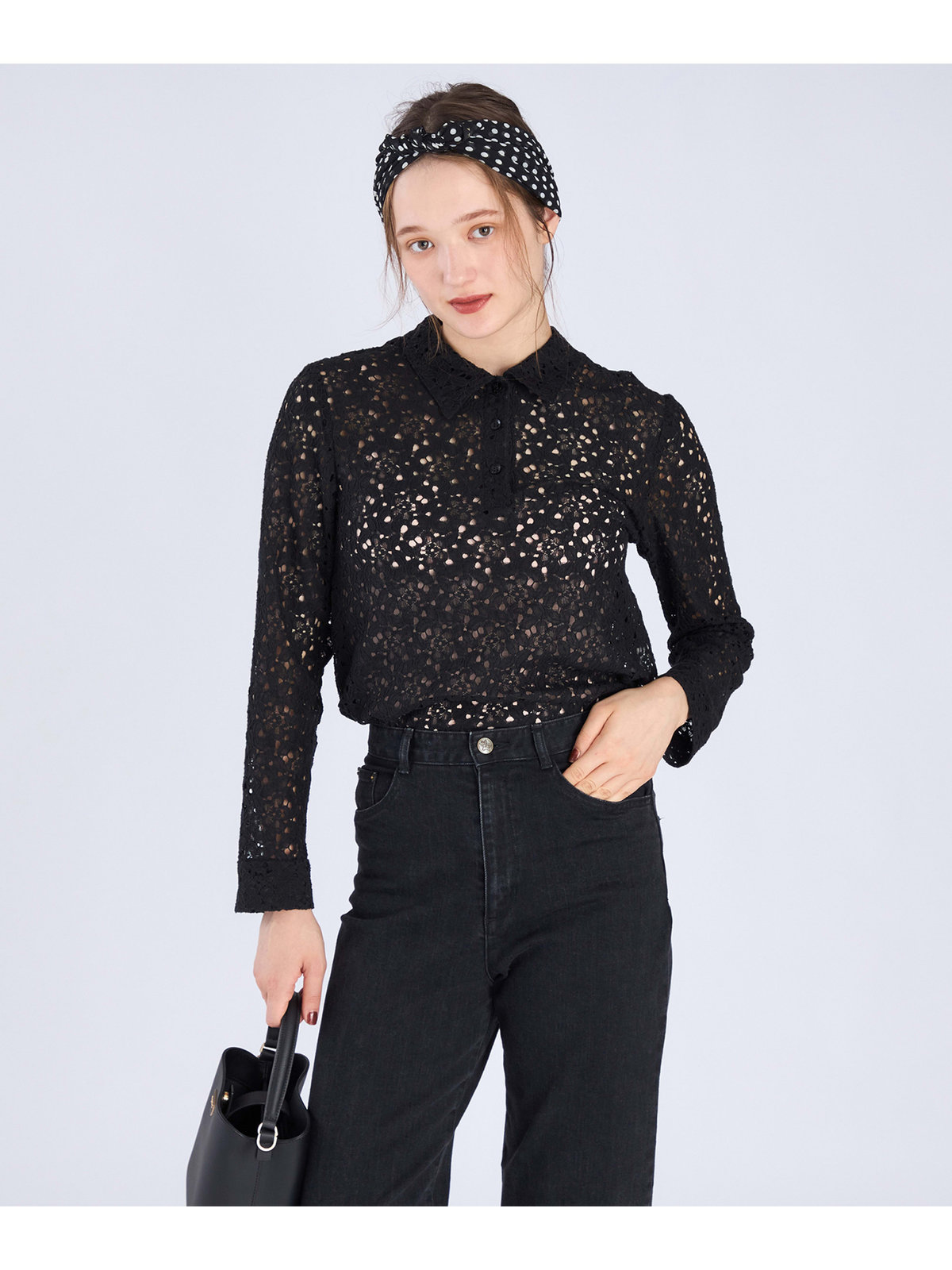 To b. by agnès b. 【Outlet】ラッセルレースポロ ブラック