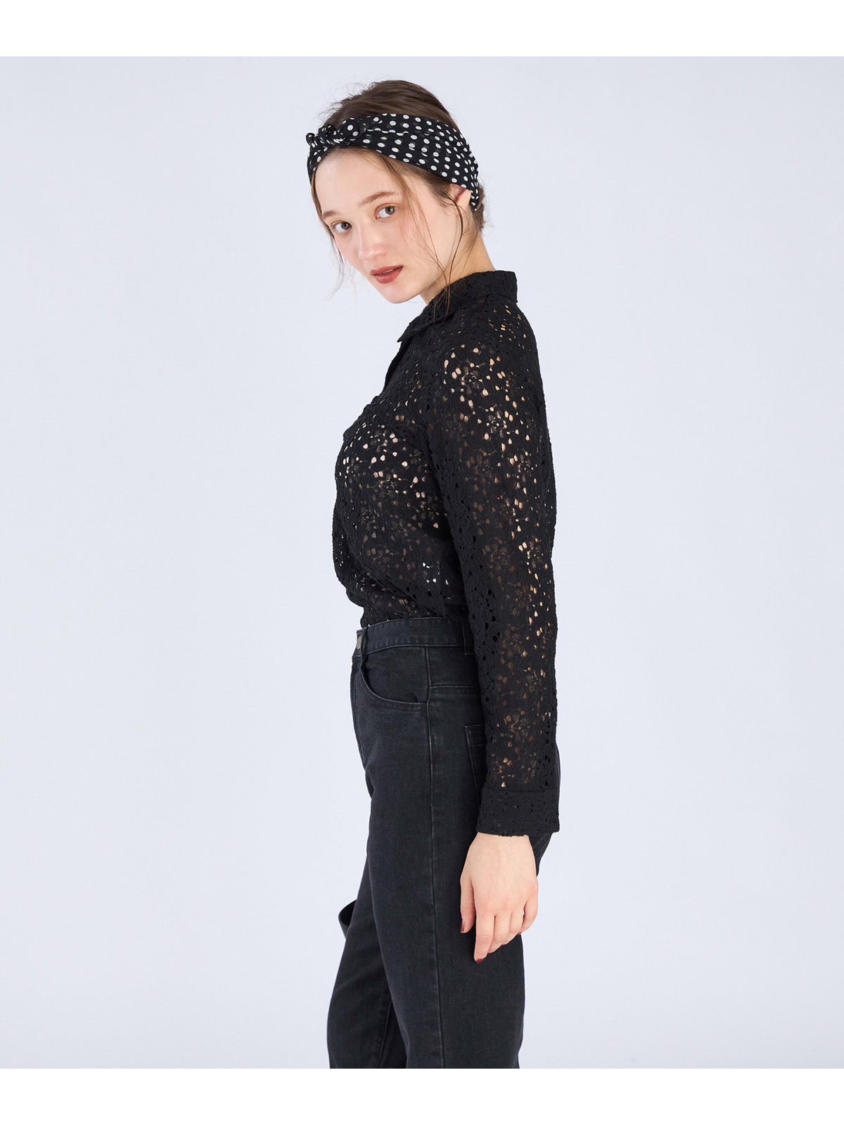 To b. by agnès b. 【Outlet】ラッセルレースポロ ブラック