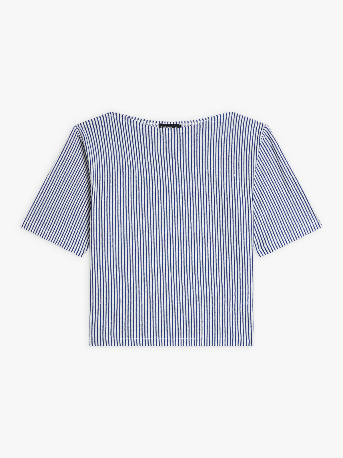 FEMME ウィメンズ ストライプ リネン ボートネック 5分袖 Tシャツ "Ocean" ブルー系その他