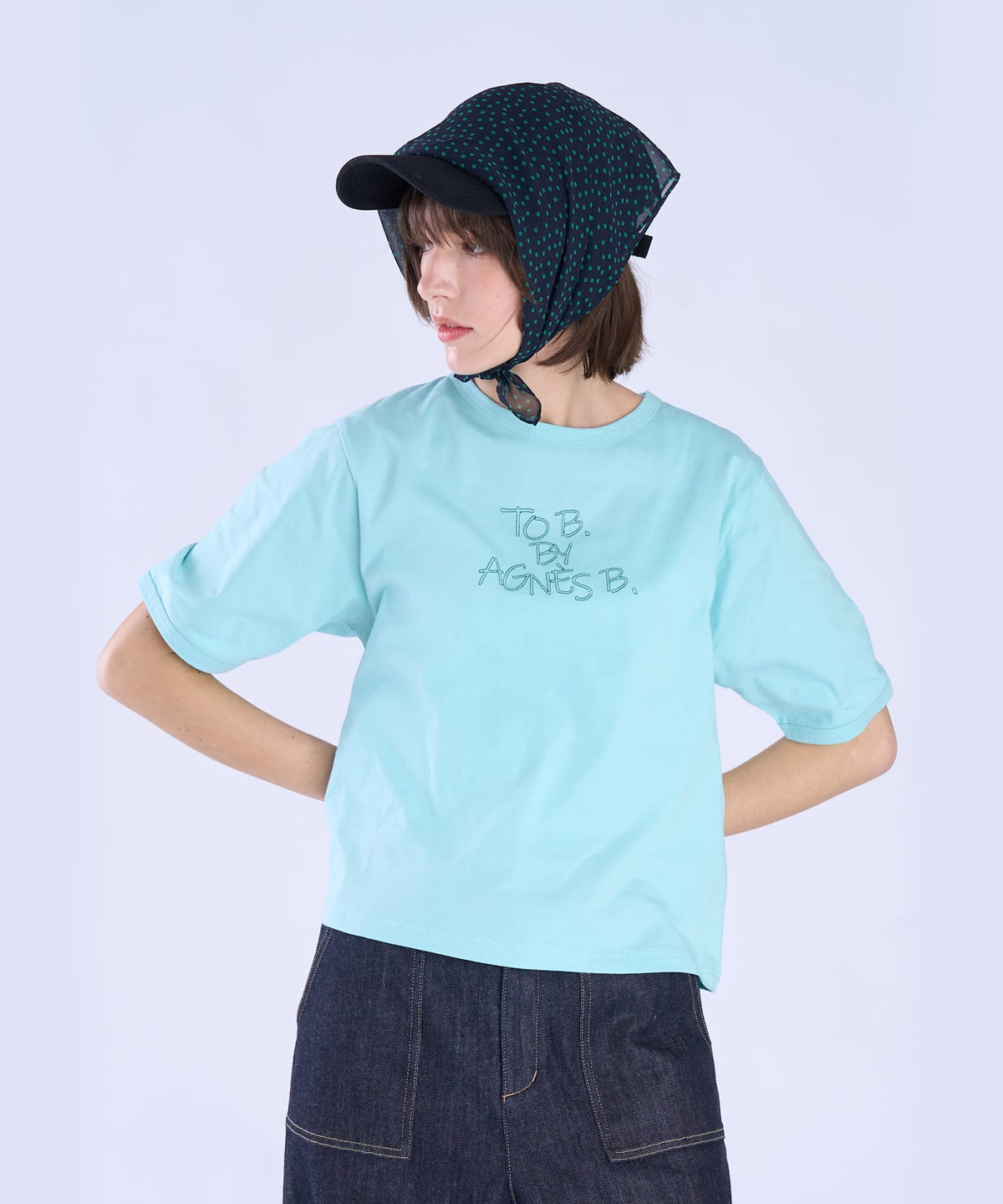 To b. by agnès b. ロゴ 刺繍 コットン 半袖 Tシャツ ブルー