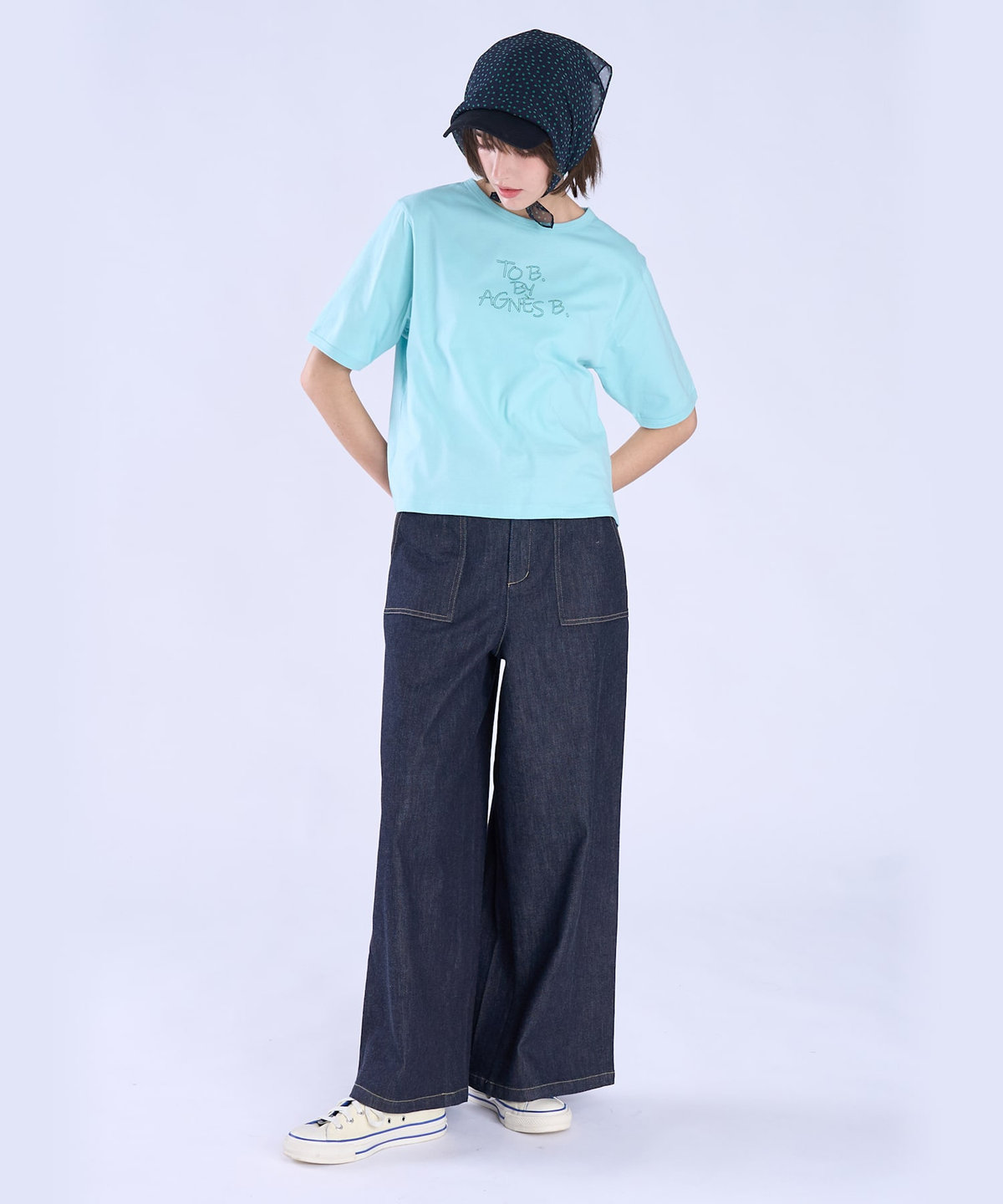 To b. by agnès b. ロゴ 刺繍 コットン 半袖 Tシャツ ブルー