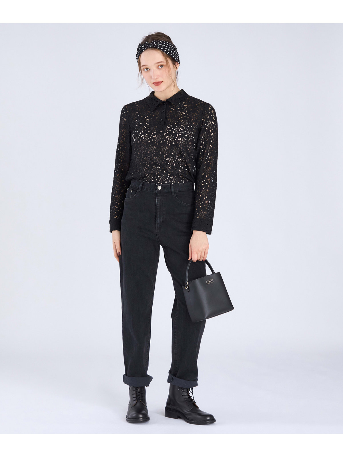 To b. by agnès b. 【Outlet】ラッセルレースポロ ブラック