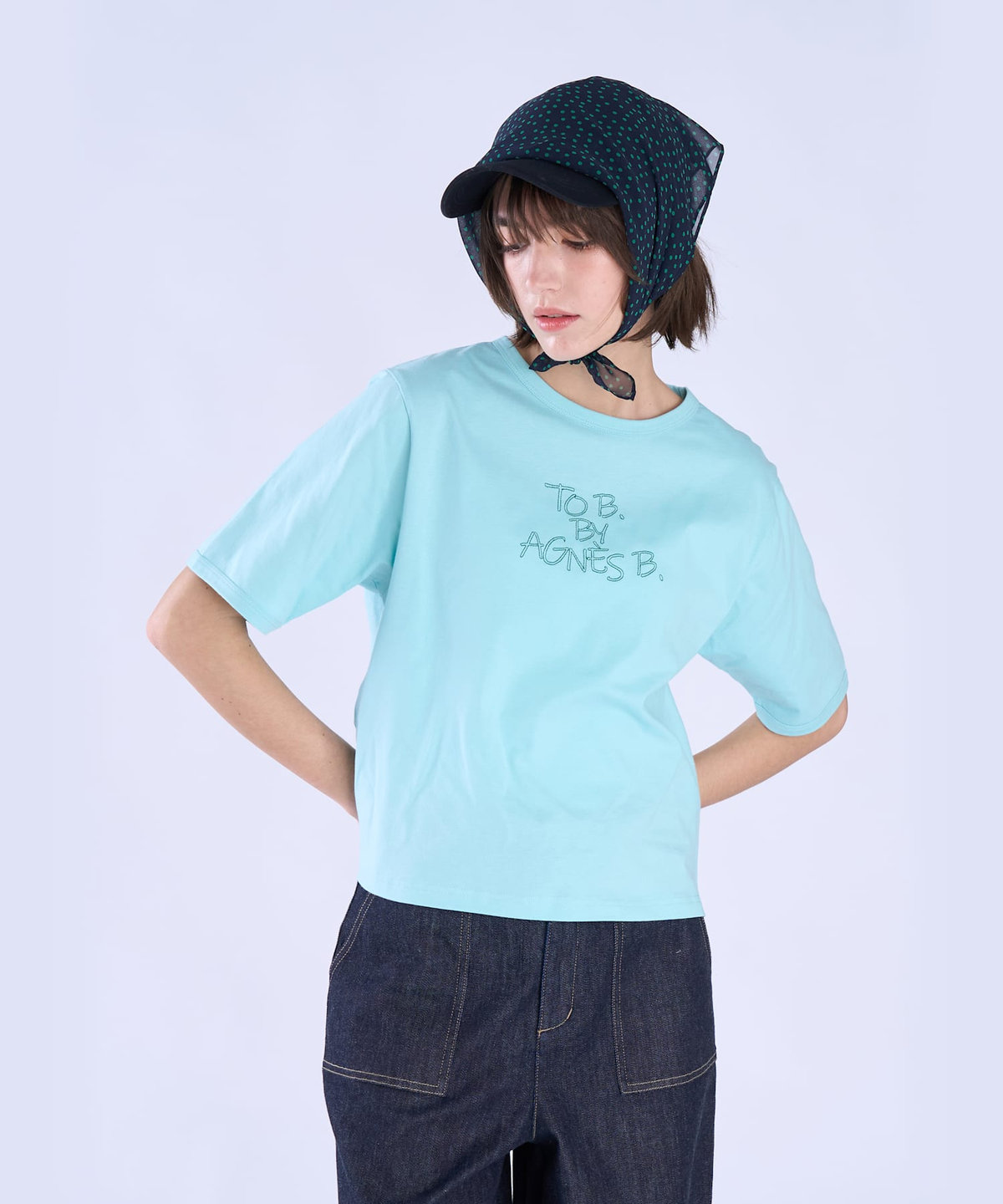 To b. by agnès b. ロゴ 刺繍 コットン 半袖 Tシャツ ブルー