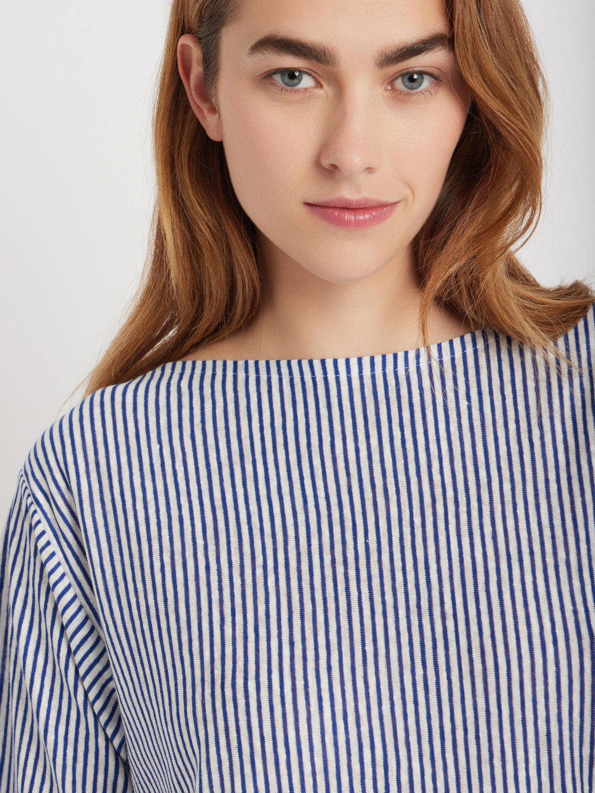 FEMME ウィメンズ ストライプ リネン ボートネック 5分袖 ワンピース "Ocean" ブルー系その他
