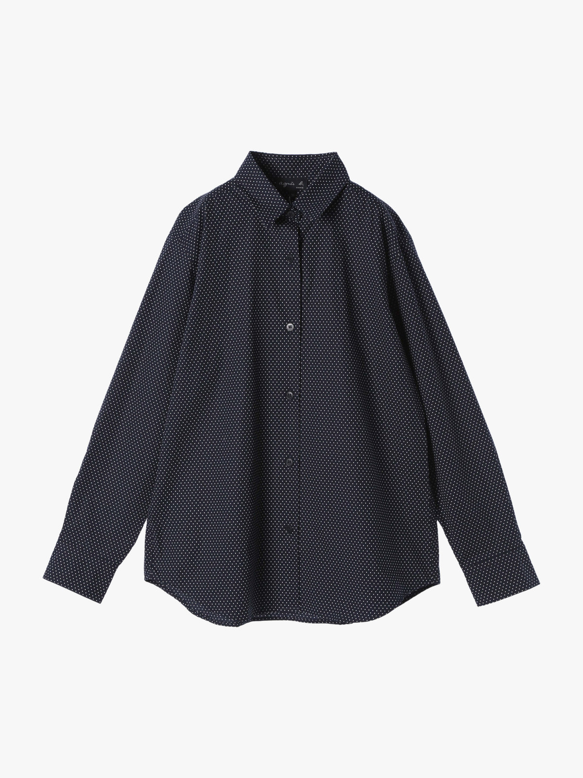 FEMME ウィメンズ ピンドット コットン 長袖 シャツ "Saori" ネイビー