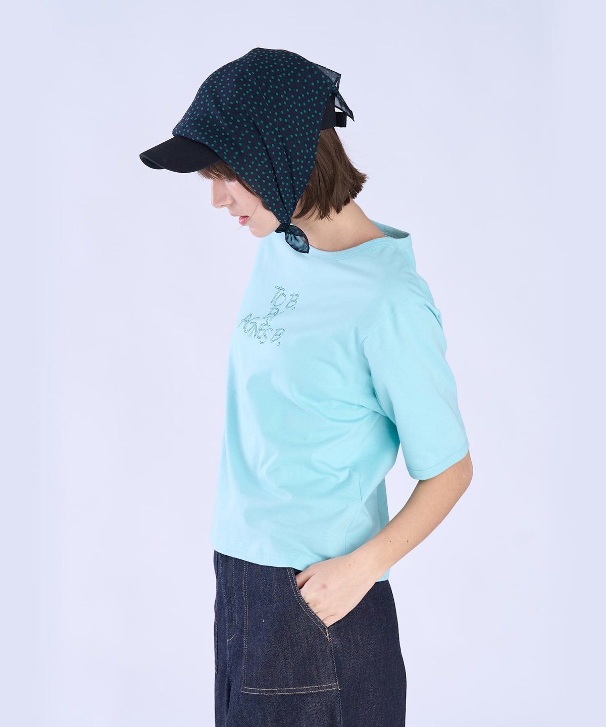 To b. by agnès b. ロゴ 刺繍 コットン 半袖 Tシャツ ブルー